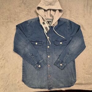 Alivia‎ Ford Denim Shirt Jacket with Gray Hood - Women's Size L Brand New!